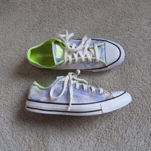 Converse Low Top Sneakers in White with Neon Lime Interior
